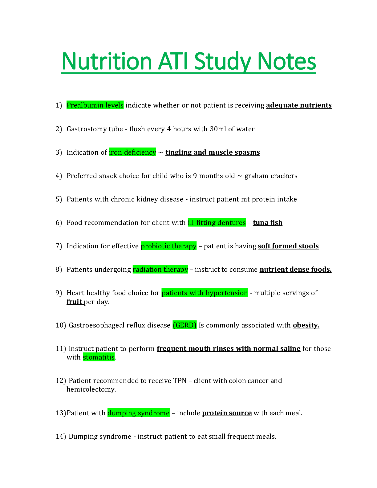 Preview image for Nutrition ATI Study Notes